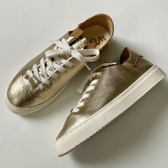 SAM EDELMAN Poppy Lace Up Leather Women’s Sneaker Gold Metallic Size 8 - Picture 2 of 9